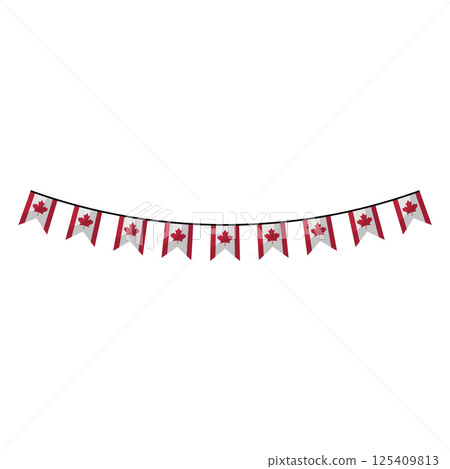 Canada flag garland in flat design. Canadian bunting with maple leaf. Vector illustration isolated. 125409813