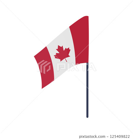 Canada flag in flat design. Red and white national symbol with maple leaf. Vector illustration isolated. 125409822