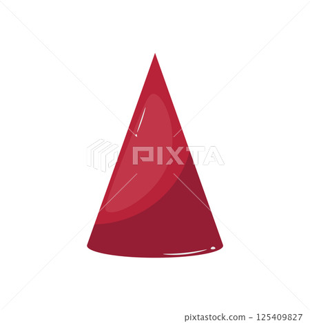 Holiday red hat in flat design. Birthday cone cap, party accessory. Vector illustration isolated. 125409827