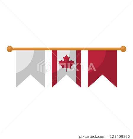 Canada flag garland in flat design. Canadian symbolic on bunting decoration. Vector illustration isolated. 125409830