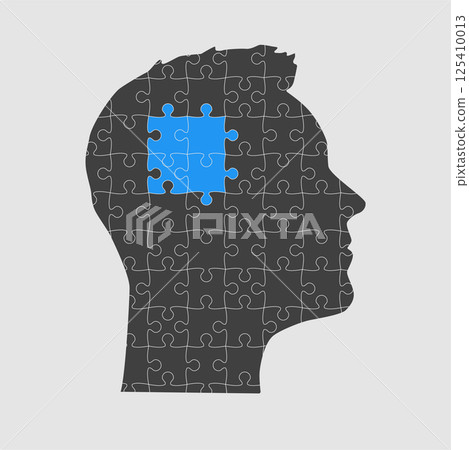 Male head from puzzle pieces. Education, idea 125410013