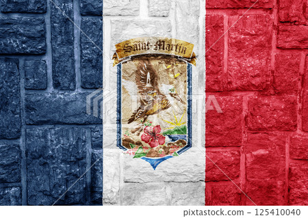 Flag and coat of arms of Collectivity of Saint Martin on a textured background. Concept collage. Flag and coat of arms of Collectivity of Saint Martin on a textured background. Concept collage. 125410040