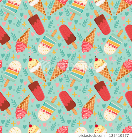 Colorful seamless pattern of delicious ice cream 125410377