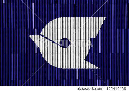 Official flag of Edogawa. Tokyo Special District in Japan. Conceptual collage on striped wall texture Official flag of Edogawa. Tokyo Special District in Japan. Conceptual collage on striped wall texture 125410438