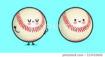 Two adorable cartoon Baseballs with happy expressions, a fun and cute graphic design concept Two adorable cartoon Baseballs with happy expressions, a fun and cute graphic design concept 125410606
