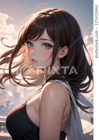 woman illuminated by light woman illuminated by light 125410662