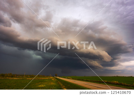 Dramatic storm clouds in the sky, dark severe storm clouds, supercell. Dramatic storm clouds in the sky, dark severe storm clouds, supercell. 125410670