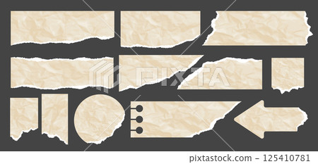 Torn Paper Pieces With Ripped Edges 125410781