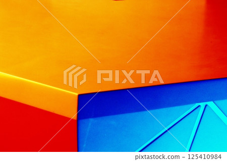 White marble table, bar counter. Changed color scheme. Bright colorful abstract background. 125410984