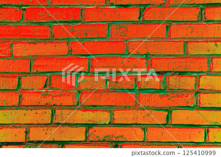 Brickwork painted with red paint, red brick background. Changed color scheme. 125410999