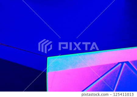 White marble table, bar counter. Changed color scheme. Bright colorful abstract background. 125411013