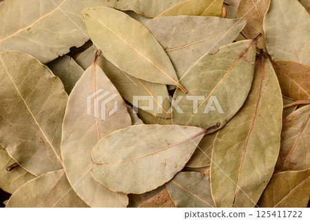 Dried bay leaves, spice, seasoning for cooking at home 125411722