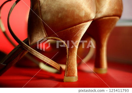 dancing shoes. Latin American dance shoes, cha-cha-cha, rumba, jive, samba, bachata dancing shoes. Latin American dance shoes, cha-cha-cha, rumba, jive, samba, bachata 125411793