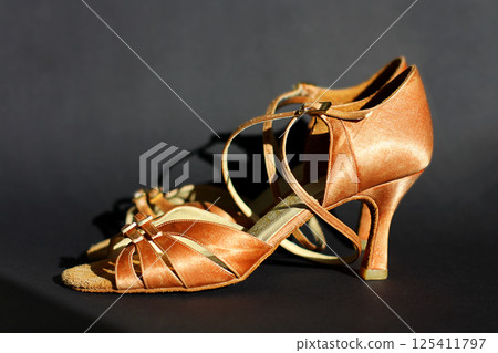 dancing shoes. Latin American dance shoes, cha-cha-cha, rumba, jive, samba, bachata dancing shoes. Latin American dance shoes, cha-cha-cha, rumba, jive, samba, bachata 125411797