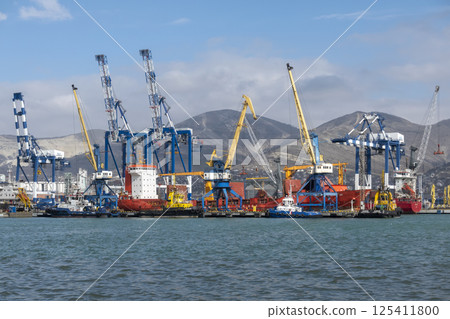 Novorossiysk, Russia 08.18.2023. Port cranes, Black Sea, port, Krasnodar Territory, Novorossiys 125411800