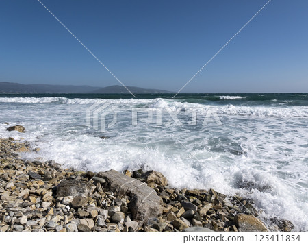 View of a stormy seascape of waves and the Black Sea View of a stormy seascape of waves and the Black Sea 125411854