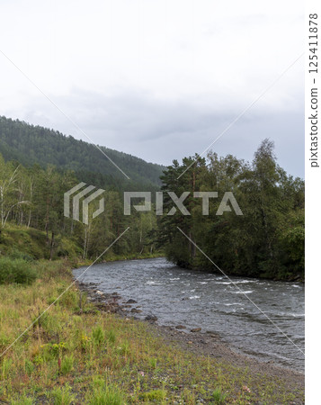 Waves, spray and foam, river Katun in Altai mountains. Siberia, Russia Waves, spray and foam, river Katun in Altai mountains. Siberia, Russia 125411878