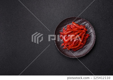 Dried chicken slices, jerky, with cherry or plum flavor, salt and spices Dried chicken slices, jerky, with cherry or plum flavor, salt and spices 125412110