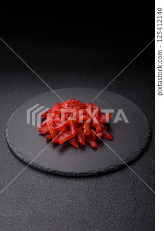 Dried chicken slices, jerky, with cherry or plum flavor, salt and spices Dried chicken slices, jerky, with cherry or plum flavor, salt and spices 125412140