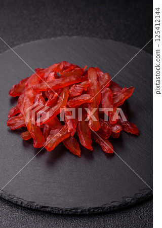 Dried chicken slices, jerky, with cherry or plum flavor, salt and spices Dried chicken slices, jerky, with cherry or plum flavor, salt and spices 125412144