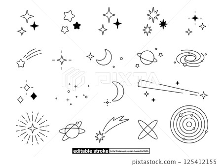 Cute star, moon and space icon set (editable stroke) Cute star, moon and space icon set (editable stroke) 125412155