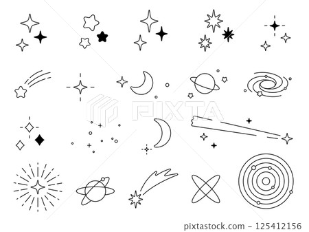 Cute star, moon and space icon set 125412156