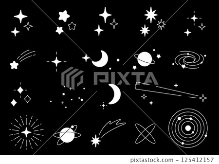 可愛的星星、月亮和太空圖示集 125412157