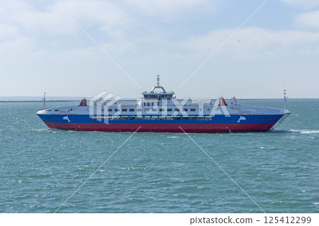 Novorossiysk, Russia 08.18.2024 large sea vessel sailing cargo transportation Black Sea, port, Krasnodar Territory, Novorossiysk 125412299