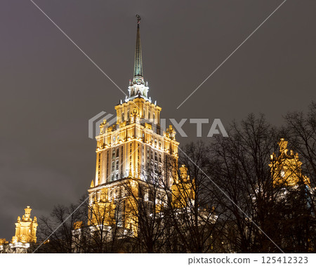 MOSCOW - OCTOBER 14: Moscow Stalin era tower building of Ukraine hotel on October 14, 2024 in Moscow, Russia 125412323