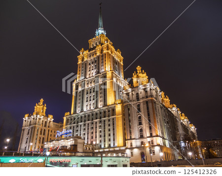 MOSCOW - OCTOBER 14: Moscow Stalin era tower building of Ukraine hotel on October 14, 2024 in Moscow, Russia MOSCOW - OCTOBER 14: Moscow Stalin era tower building of Ukraine hotel on October 14, 2024 in Moscow, Russia 125412326