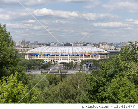 Russia, Moscow 23 May 2024, Luzhniki stadium in Moscow, veiw from Vorobyovy Hills viewpoint 125412477