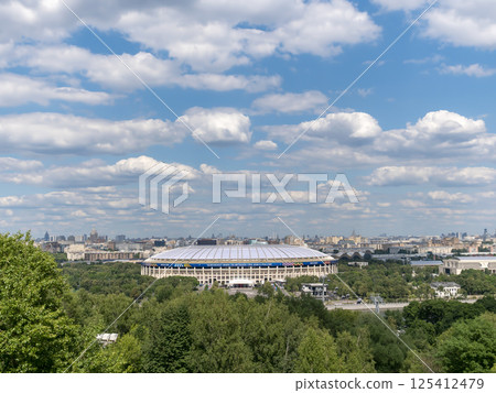 Russia, Moscow 23 May 2024, Luzhniki stadium in Moscow, veiw from Vorobyovy Hills viewpoint 125412479