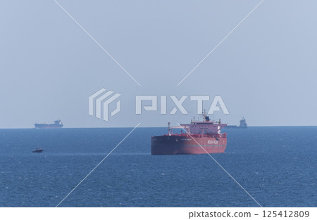 Novorossiysk, Russia 08.18.2024 large sea vessel sailing cargo transportation Black Sea, port, Krasnodar Territory, Novorossiysk 125412809