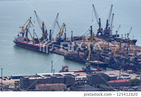 Novorossiysk, Russia 08.18.2024. Port cranes, Black Sea, port, Krasnodar Territory, Novorossiys 125412820