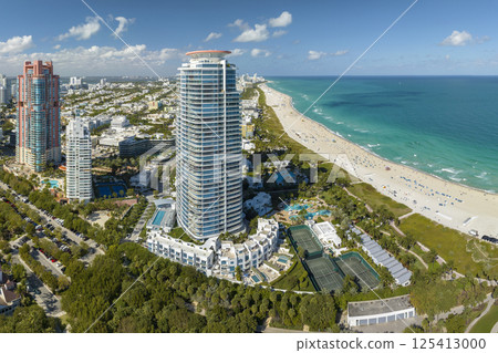 Miami Beach city with high luxury hotels and condos and sandy beachfront Miami Beach city with high luxury hotels and condos and sandy beachfront 125413000