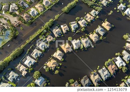 Hurricane Debby flooded homes in Laurel Meadows community in Sarasota, Florida. Aftermath of natural disaster Hurricane Debby flooded homes in Laurel Meadows community in Sarasota, Florida. Aftermath of natural disaster 125413079