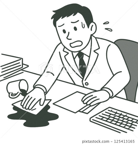 一個人灑咖啡的線條插圖,簡單,圖標,材料,無背景 一個人灑咖啡的線條插圖,簡單,圖標,材料,無背景 125413165