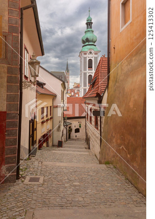 Historic street in Cesky Krumlov, Czech Republic 125413302