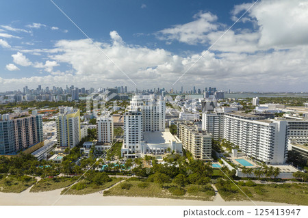 Aerial view of South Beach architecture. Miami Beach city with high luxury hotels and condos. Tourist infrastructure in southern Florida, USA 125413947