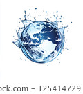 A stunning globe of water splashes against a white background 125414729