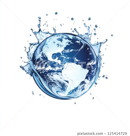 A stunning globe of water splashes against a white background 125414729