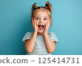 A little girl is making a very surprised face with her mouth open wide 125414731