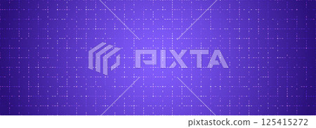 Purple glowing dotted grid background. Tech dot square network backdrop. Abstract checkered dashboard pattern for science, technology, business, healthcare, medicine design template. Vector 125415272