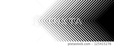 Black line arrow background. Repeated triangle gradation pattern backdrop. Fading halftone stripe gradient texture. Thin to thick speed lines concept for overlay, print, cover, banner, poster. Vector 125415276