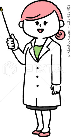 A woman in a white coat giving an explanation (full body) 125415402