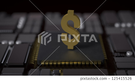 The Gold Dollar symbol on Mother Board for Business concept 3d Rendering. The Gold Dollar symbol on Mother Board for Business concept 3d Rendering. 125415526