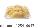 Slice Pomelo Pulp with Foam Tray Isolated On White Background 125416047