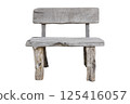 Front view of gray wooden bench with backrest isolated on white background 125416057