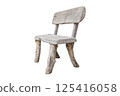 Side view of gray wooden bench with backrest isolated on white background 125416058
