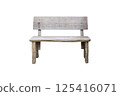 Front view of gray wooden bench with backrest isolated on white background 125416071